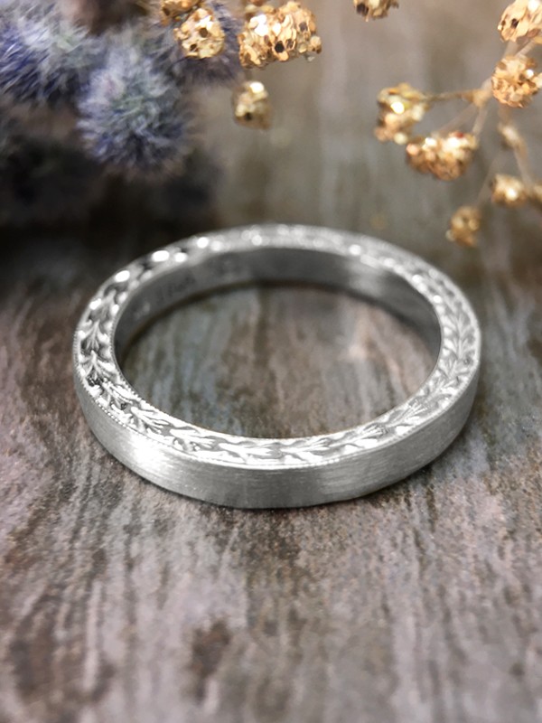 2.5MM Satin Finish with Filigree Sides Wedding Band Solid 14K White Gold (14KW) Women's Engagement Ring 